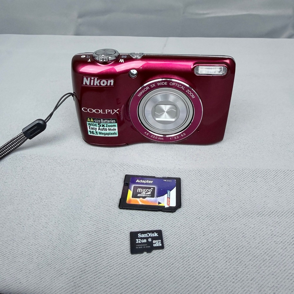Nikon Coolpix L26 Red 16.1MP Digital Camera 5x Optical Zoom 32GB SD Bundle